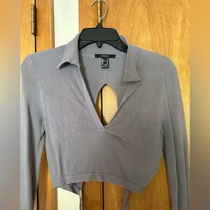 Grey collared open back crop top sweater